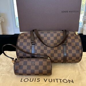 Retired Louis Vuitton Papillon Damier Ebene pattern Duffle and Pouch Set